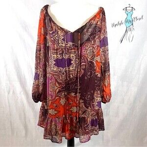 Long sleeve sheer flounce layered boho dress size large